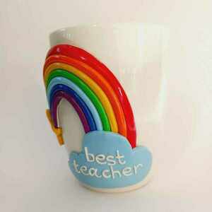 Δώρο για την δασκάλα κούπα με ουράνιο τόξο από πολυμερικό πηλό (ύψος 10,5 εκ, 360 ml) - πηλός, κούπες & φλυτζάνια, για δασκάλους, η καλύτερη δασκάλα - 2