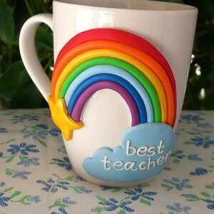 Δώρο για την δασκάλα κούπα με ουράνιο τόξο από πολυμερικό πηλό (ύψος 10,5 εκ, 360 ml) - πηλός, κούπες & φλυτζάνια, για δασκάλους, η καλύτερη δασκάλα - 4