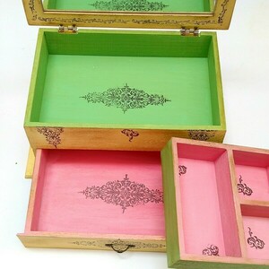 Ξύλινη κοσμηματοθήκη σε μπεζ χρώμα 12x28x18 - ξύλο, κουτί, οργάνωση & αποθήκευση, κοσμηματοθήκη - 4
