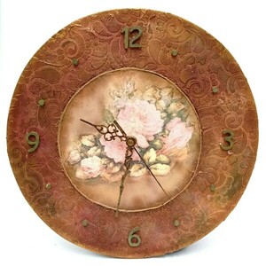 Ξύλινο ρολόι τοίχου με σχέδιο τριαντάφυλλα 31x31x5 - ξύλο, τριαντάφυλλο, τοίχου, επιτραπέζια - 2