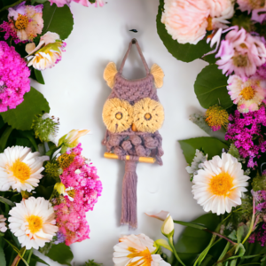 Κουκουβάγια macrame μωβ - μακραμέ, boho, διακοσμητικά - 3