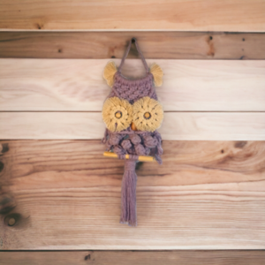 Κουκουβάγια macrame μωβ - μακραμέ, boho, διακοσμητικά - 4