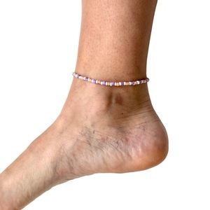 Βραχιόλι anklet γυάλινες χάντρες παστέλ πολύχρωμο - γυαλί, χάντρες, ατσάλι, ποδιού - 2