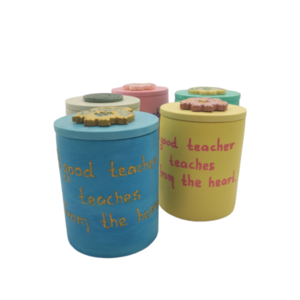 Φυτικά κεριά σε δοχείο (eco cast) διακοσμημένο - Αναμνηστικό δασκάλων (11×9εκ.) - χειροποίητα, αρωματικά κεριά, 100% φυτικό, αναμνηστικά δώρα
