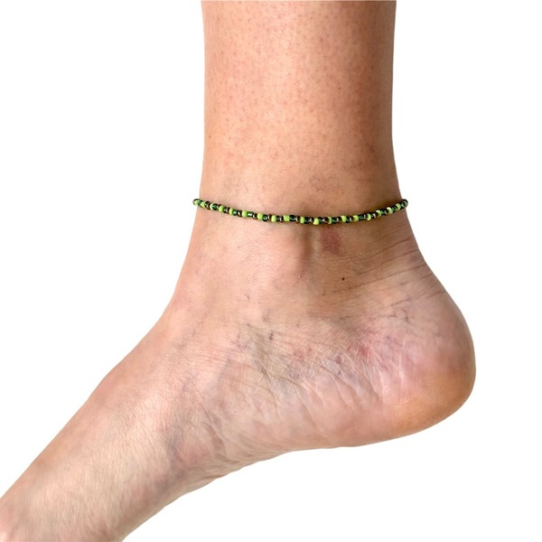 Βραχιόλι anklet πράσινο χρυσό - γυαλί, χάντρες, ατσάλι, ποδιού, αυξομειούμενα - 2