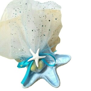 Χειροποίητη μπομπονιερα γαλάζιος αστερίας από οικολογική σκόνη πορσελάνης - αστερίας, βάπτισης