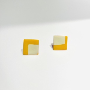 Yellow Sand Rectangular Earrings Κίτρινα Χειροποίητα Καρφωτά Σκουλαρίκια Πολυμερικού Πηλού - πηλός, ατσάλι, μεγάλα - 2