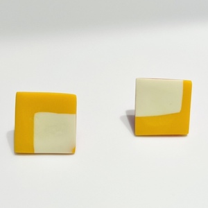 Yellow Sand Rectangular Earrings Κίτρινα Χειροποίητα Καρφωτά Σκουλαρίκια Πολυμερικού Πηλού - πηλός, ατσάλι, μεγάλα - 3