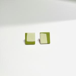 Green Sand Rectangular Earrings Πράσινα Χειροποίητα Καρφωτά Σκουλαρίκια Πολυμερικού Πηλού - πηλός, ατσάλι, μεγάλα - 3