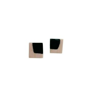 Black & Light Pink Sand Rectangular Earrings Μαύρα & Ροζ Χειροποίητα Καρφωτά Σκουλαρίκια Πολυμερικού Πηλού - πηλός, ατσάλι, μεγάλα