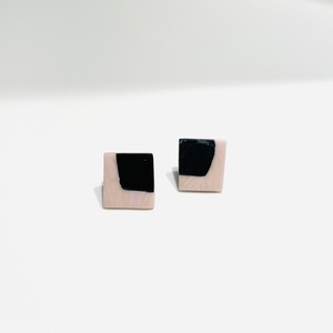 Black & Light Pink Sand Rectangular Earrings Μαύρα & Ροζ Χειροποίητα Καρφωτά Σκουλαρίκια Πολυμερικού Πηλού - πηλός, ατσάλι, μεγάλα - 2
