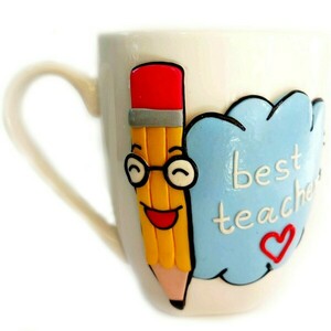 Δώρο για την δασκάλα κούπα με μολύβι από πολυμερικό πηλό (ύψος 10,5 εκ. 360 ml) - πηλός, κούπες & φλυτζάνια, για δασκάλους, η καλύτερη δασκάλα
