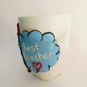 Δώρο για την δασκάλα κούπα με μολύβι από πολυμερικό πηλό (ύψος 10,5 εκ, 360 ml) - πηλός, κούπες & φλυτζάνια, για δασκάλους, η καλύτερη δασκάλα - 3