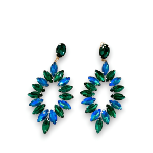 Σκουλαρίκια κρεμαστά με λαμπερές πέτρες σε χρώμα πράσινο με μπλε - ασήμι, ορείχαλκος, μακριά, νυφικά, καρφάκι