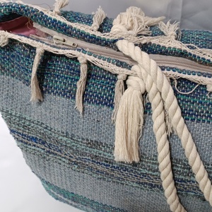 τσάντα θαλάσσης boho σε στυλ κουρελού πορτοκαλι-γκρι - ύφασμα, ώμου, μεγάλες, θαλάσσης - 4