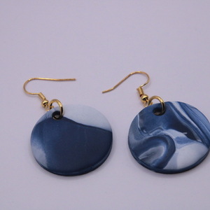Κρεμαστά σκουλαρίκια σε μπλε σκούρο, 5 cm - πηλός, ατσάλι, boho, μεγάλα, γάντζος - 3
