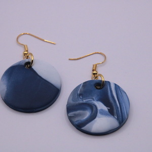 Κρεμαστά σκουλαρίκια σε μπλε σκούρο, 5 cm - πηλός, ατσάλι, boho, μεγάλα, γάντζος - 4