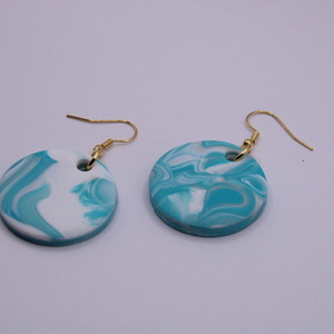 Κρεμαστά σκουλαρίκια σε γαλάζιο χρώμα, 5 cm - πηλός, ατσάλι, boho, μεγάλα, φθηνά - 2