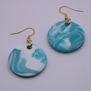 Κρεμαστά σκουλαρίκια σε γαλάζιο χρώμα, 5 cm - πηλός, ατσάλι, boho, μεγάλα, φθηνά - 4