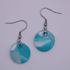 Κρεμαστά σκουλαρίκια σε αποχρώσεις του γαλάζιου, 4 cm - πηλός, μικρά, boho, γάντζος, φθηνά