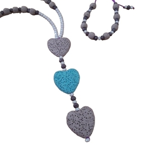 Κολιε με καρδιες και κρυσταλακια - ημιπολύτιμες πέτρες, σετ κοσμημάτων