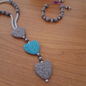 Κολιε με καρδιες και κρυσταλακια - ημιπολύτιμες πέτρες, σετ κοσμημάτων - 4