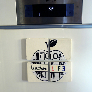 4 Μαγνητάκια Τετράγωνα Από Τσιμέντο "teacher LIFE" - τσιμέντο, σετ δώρου, μαγνητάκια ψυγείου - 3