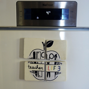 4 Μαγνητάκια Τετράγωνα Από Τσιμέντο "teacher LIFE" - τσιμέντο, σετ δώρου, μαγνητάκια ψυγείου - 5