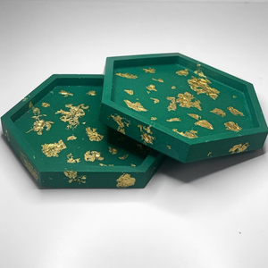 Σουβέρ με γείσο σε σχήμα ρόμβου σε χρώμα πράσινο με φύλλα χρυσού - ρητίνη, σπίτι, πιατάκια & δίσκοι