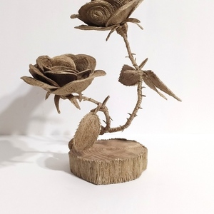 Χειροποίητο γλυπτό-κηροπήγιο τριαντάφυλλο,από φυτικό σπάγγο - ρεσώ & κηροπήγια - 5