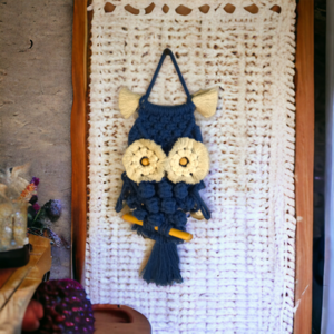 Κουκουβάγια macrame μπλε - μακραμέ, boho, διακοσμητικά - 2