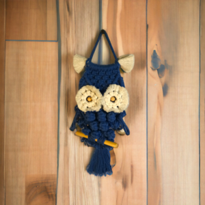 Κουκουβάγια macrame μπλε - μακραμέ, boho, διακοσμητικά - 3