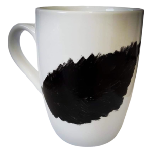 Κούπα πορσελάνης λευκή με χειροποίητο σχέδιο "μαύρα φύλλα" ζωγραφισμένο με πινέλο. - χειροποίητα, πορσελάνη, κούπες & φλυτζάνια