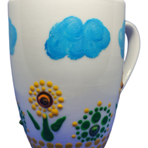Κούπα πορσελάνης λευκή με χειροποίητο σχέδιο "λουλούδια dot" . - χειροποίητα, πορσελάνη, κούπες & φλυτζάνια, πρακτικό δωρο - 3