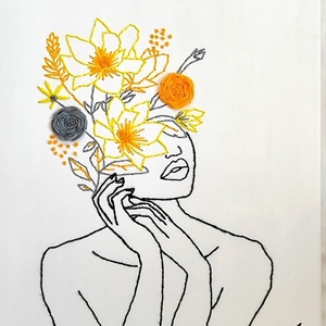 Γυναίκα με λουλούδια κέντημα σε καμβά 30x40cm - πίνακες & κάδρα, πίνακες ζωγραφικής - 4