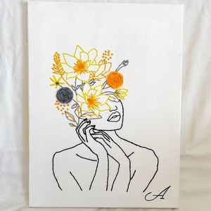 Γυναίκα με λουλούδια κέντημα σε καμβά 30x40cm - πίνακες & κάδρα, πίνακες ζωγραφικής