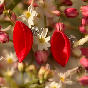 Κόκκινα πέταλα από μεταξωτά κουκούλια - λουλούδι, μικρά, ατσάλι, boho - 3