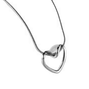 Ατσάλινο κολιέ με αλυσίδα φίδι και μενταγιόν διάτρητη καρδιά - καρδιά, minimal, κοντά, ατσάλι