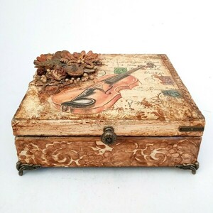 Χειροποίητο κουτί vintage με θέμα βιολί 9x20x17 - ξύλο, κουτί, οργάνωση & αποθήκευση - 2