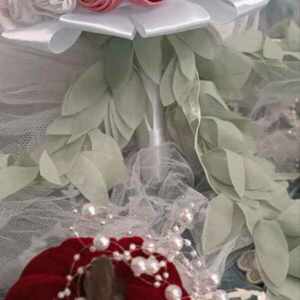 Ανθοδέσμη γάμου με σατέν τριαντάφυλλα - γάμος και βάπτιση - 3