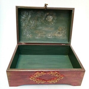 Ξύλινο κουτί λαδί-κόκκινο με θέμα "Ισορροπία" 13x30x20 - ξύλο, κουτί, οργάνωση & αποθήκευση - 5