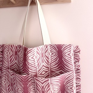 Μεγάλη καλοκαιρινή τσάντα, ζέβρα ροζ - ύφασμα, animal print, ώμου, μεγάλες, θαλάσσης - 4