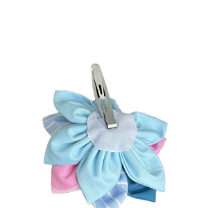 Κοκκαλάκι μαλλιών λουλούδι σε γαλάζιες και ροζ αποχρώσεις - ύφασμα, hair clips - 2