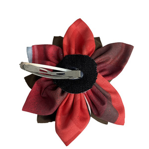 Κοκκαλάκι μαλλιών λουλούδι σε κόκκινες και καφέ αποχρώσεις - ύφασμα, hair clips - 2