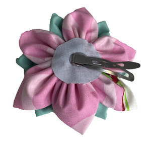 Κοκκαλάκι μαλλιών λουλούδι σε τυρκουάζ και ροζ αποχρώσεις - ύφασμα, hair clips - 2