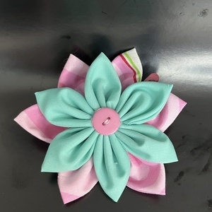 Κοκκαλάκι μαλλιών λουλούδι σε τυρκουάζ και ροζ αποχρώσεις - ύφασμα, hair clips - 3