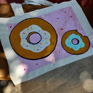 Σετ Τσαντα donuts & τσαντάκι - ύφασμα, ώμου, all day, tote, πάνινες τσάντες - 4