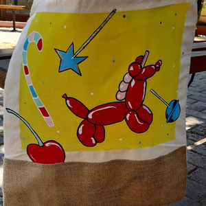 Σετ τσάντα pop art & τσαντάκι - ύφασμα, ώμου, all day, tote, πάνινες τσάντες