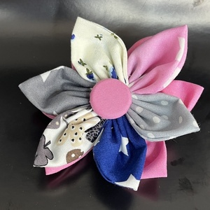 Κοκκαλάκι μαλλιών λουλούδι σε ροζ, γκρι, μπλε αποχρώσεις - ύφασμα, hair clips - 3