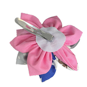 Κοκκαλάκι μαλλιών λουλούδι σε ροζ, γκρι, μπλε αποχρώσεις - ύφασμα, hair clips - 2
